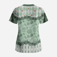 Oktoberfest Bavarian Heritage Scrub Top Edelweiss Beer Festival Green Pattern