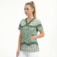 Oktoberfest Bavarian Heritage Scrub Top Edelweiss Beer Festival Green Pattern