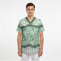 Oktoberfest Bavarian Heritage Scrub Top Edelweiss Beer Festival Green Pattern