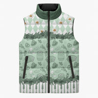 Oktoberfest Bavarian Heritage Sleeveless Puffer Jacket Edelweiss Beer Festival Green Pattern