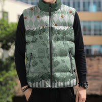 Oktoberfest Bavarian Heritage Sleeveless Puffer Jacket Edelweiss Beer Festival Green Pattern