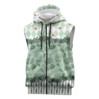 Oktoberfest Bavarian Heritage Sleeveless Zip Hoodie Edelweiss Beer Festival Green Pattern