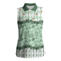 Oktoberfest Bavarian Heritage Women Sleeveless Polo Shirt Edelweiss Beer Festival Green Pattern
