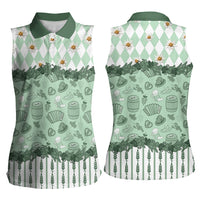 Oktoberfest Bavarian Heritage Women Sleeveless Polo Shirt Edelweiss Beer Festival Green Pattern