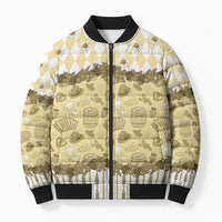 Oktoberfest Bavarian Heritage Bomber Puffer Jacket Edelweiss Beer Festival Gold Pattern