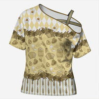 Oktoberfest Bavarian Heritage Cross Shoulder Shirt Edelweiss Beer Festival Gold Pattern