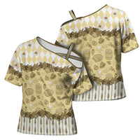 Oktoberfest Bavarian Heritage Cross Shoulder Shirt Edelweiss Beer Festival Gold Pattern