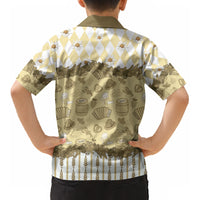 Oktoberfest Bavarian Heritage Kid Hawaiian Shirt Edelweiss Beer Festival Gold Pattern