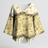 Oktoberfest Bavarian Heritage Kimono Sleeve Blouse Edelweiss Beer Festival Gold Pattern