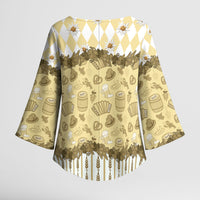 Oktoberfest Bavarian Heritage Kimono Sleeve Blouse Edelweiss Beer Festival Gold Pattern