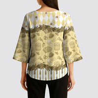 Oktoberfest Bavarian Heritage Kimono Sleeve Blouse Edelweiss Beer Festival Gold Pattern