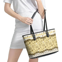 Oktoberfest Bavarian Heritage Leather Tote Bag Edelweiss Beer Festival Gold Pattern