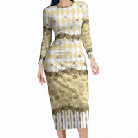 Oktoberfest Bavarian Heritage Long Sleeve Bodycon Dress Edelweiss Beer Festival Gold Pattern