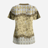 Oktoberfest Bavarian Heritage Scrub Top Edelweiss Beer Festival Gold Pattern