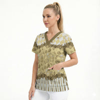 Oktoberfest Bavarian Heritage Scrub Top Edelweiss Beer Festival Gold Pattern
