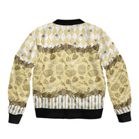Oktoberfest Bavarian Heritage Sleeve Zip Bomber Jacket Edelweiss Beer Festival Gold Pattern