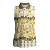 Oktoberfest Bavarian Heritage Women Sleeveless Polo Shirt Edelweiss Beer Festival Gold Pattern