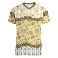 Oktoberfest Bavarian Heritage Women V-Neck T-Shirt Edelweiss Beer Festival Gold Pattern