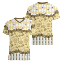 Oktoberfest Bavarian Heritage Women V-Neck T-Shirt Edelweiss Beer Festival Gold Pattern