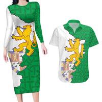 Radnorshire Wales Couples Matching Long Sleeve Bodycon Dress and Hawaiian Shirt Map and Emblem Celtic Style - Wonder Print Shop