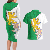Radnorshire Wales Couples Matching Long Sleeve Bodycon Dress and Hawaiian Shirt Map and Emblem Celtic Style - Wonder Print Shop