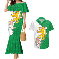 Radnorshire Wales Couples Matching Mermaid Dress and Hawaiian Shirt Map and Emblem Celtic Style - Wonder Print Shop