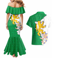 Radnorshire Wales Couples Matching Mermaid Dress and Hawaiian Shirt Map and Emblem Celtic Style - Wonder Print Shop