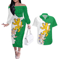 Radnorshire Wales Couples Matching Off The Shoulder Long Sleeve Dress and Hawaiian Shirt Map and Emblem Celtic Style - Wonder Print Shop