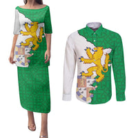 Radnorshire Wales Couples Matching Puletasi and Long Sleeve Button Shirt Map and Emblem Celtic Style - Wonder Print Shop