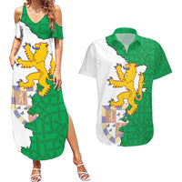 Radnorshire Wales Couples Matching Summer Maxi Dress and Hawaiian Shirt Map and Emblem Celtic Style - Wonder Print Shop