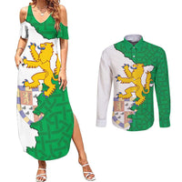 Radnorshire Wales Couples Matching Summer Maxi Dress and Long Sleeve Button Shirt Map and Emblem Celtic Style - Wonder Print Shop