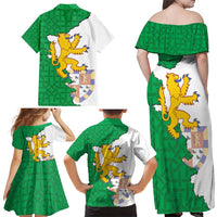 Radnorshire Wales Family Matching Off Shoulder Maxi Dress and Hawaiian Shirt Map and Emblem Celtic Style - Wonder Print Shop
