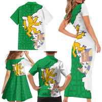 Radnorshire Wales Family Matching Short Sleeve Bodycon Dress and Hawaiian Shirt Map and Emblem Celtic Style - Wonder Print Shop