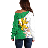 Radnorshire Wales Off Shoulder Sweater Map and Emblem Celtic Style - Wonder Print Shop