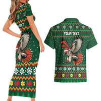 Personalized Radnorshire Wales Christmas Couples Matching Short Sleeve Bodycon Dress and Hawaiian Shirt Red-Tailed Hawk Design - Wonder Print Shop