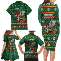 Personalized Radnorshire Wales Christmas Family Matching Long Sleeve Bodycon Dress and Hawaiian Shirt Red-Tailed Hawk Design - Wonder Print Shop