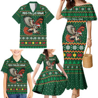 Personalized Radnorshire Wales Christmas Family Matching Mermaid Dress and Hawaiian Shirt Red-Tailed Hawk Design - Wonder Print Shop
