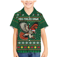 Personalized Radnorshire Wales Christmas Family Matching Mermaid Dress and Hawaiian Shirt Red-Tailed Hawk Design - Wonder Print Shop