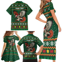 Personalized Radnorshire Wales Christmas Family Matching Short Sleeve Bodycon Dress and Hawaiian Shirt Red-Tailed Hawk Design - Wonder Print Shop