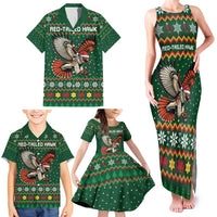 Personalized Radnorshire Wales Christmas Family Matching Tank Maxi Dress and Hawaiian Shirt Red-Tailed Hawk Design - Wonder Print Shop