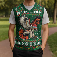 Personalized Radnorshire Wales Christmas Knitted V-Neck Vest Red-Tailed Hawk Design - Wonder Print Shop