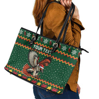 Personalized Radnorshire Wales Christmas Leather Tote Bag Red-Tailed Hawk Design - Wonder Print Shop