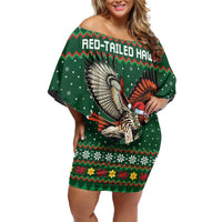 Personalized Radnorshire Wales Christmas Off Shoulder Short Dress Red-Tailed Hawk Design - Wonder Print Shop