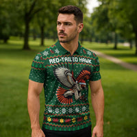 Personalized Radnorshire Wales Christmas Zipper Polo Shirt Red-Tailed Hawk Design - Wonder Print Shop