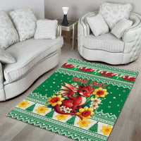 Personalized Wales Christmas Area Rug Cute Red Welsh Dragon and Daffodils - Wonder Print Shop