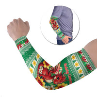 Personalized Wales Christmas Arm Sleeves Cute Red Welsh Dragon and Daffodils - Wonder Print Shop