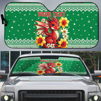 Personalized Wales Christmas Auto Sun Shade Cute Red Welsh Dragon and Daffodils - Wonder Print Shop