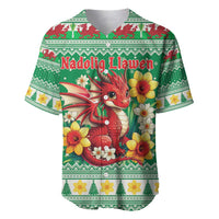 Personalized Wales Christmas Baseball Jersey Cute Red Welsh Dragon and Daffodils - Wonder Print Shop