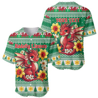 Personalized Wales Christmas Baseball Jersey Cute Red Welsh Dragon and Daffodils - Wonder Print Shop