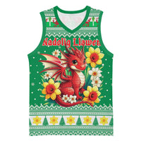 Personalized Wales Christmas Basketball Jersey Cute Red Welsh Dragon and Daffodils - Wonder Print Shop